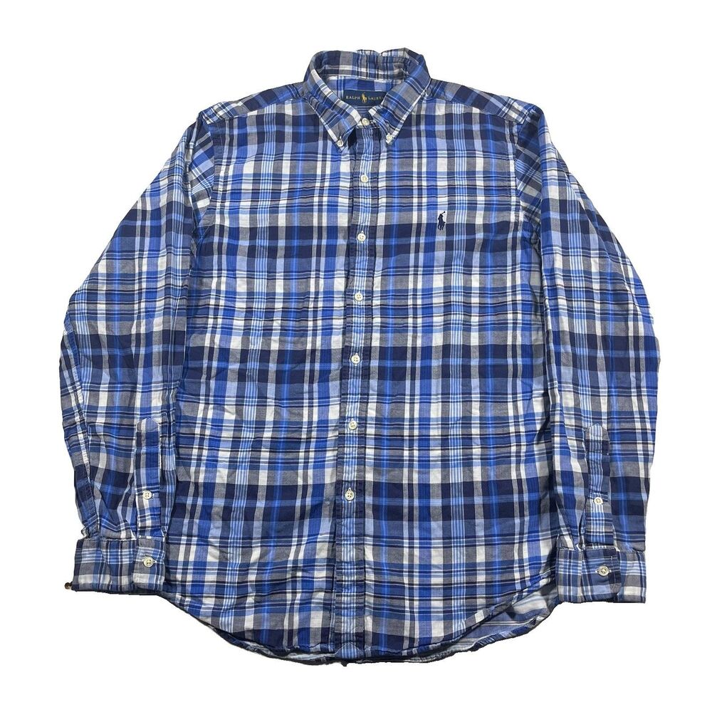 Polo Ralph Lauren Plaid Button Down Shirt Men’s L Blue Cotton